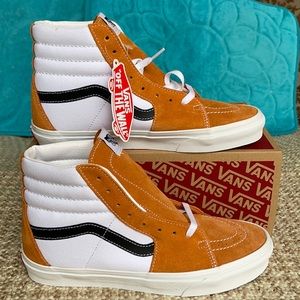 Vans Men's Orange and White High-Top Sneakers